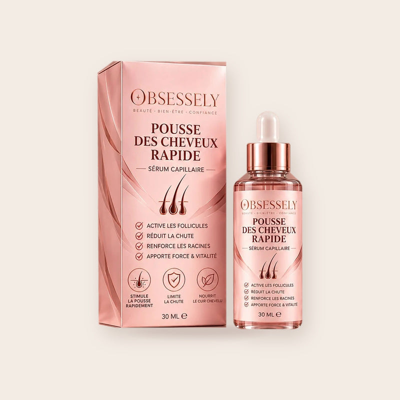 Sérum Pousse des Cheveux OBSESSELY, flacon pipette 30 ml et sa boîte