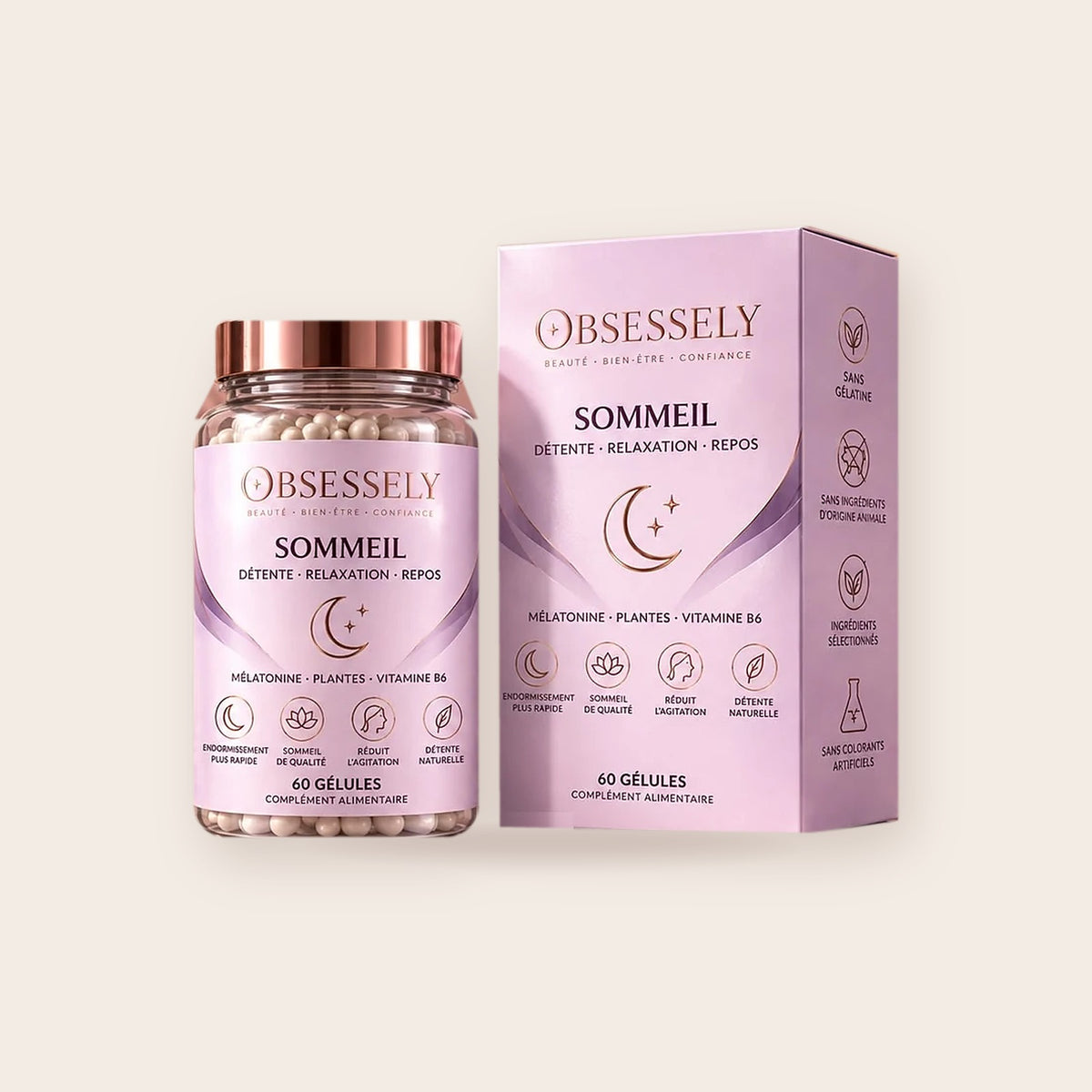 Sommeil OBSESSELY, pot de 60 gélules et sa boîte